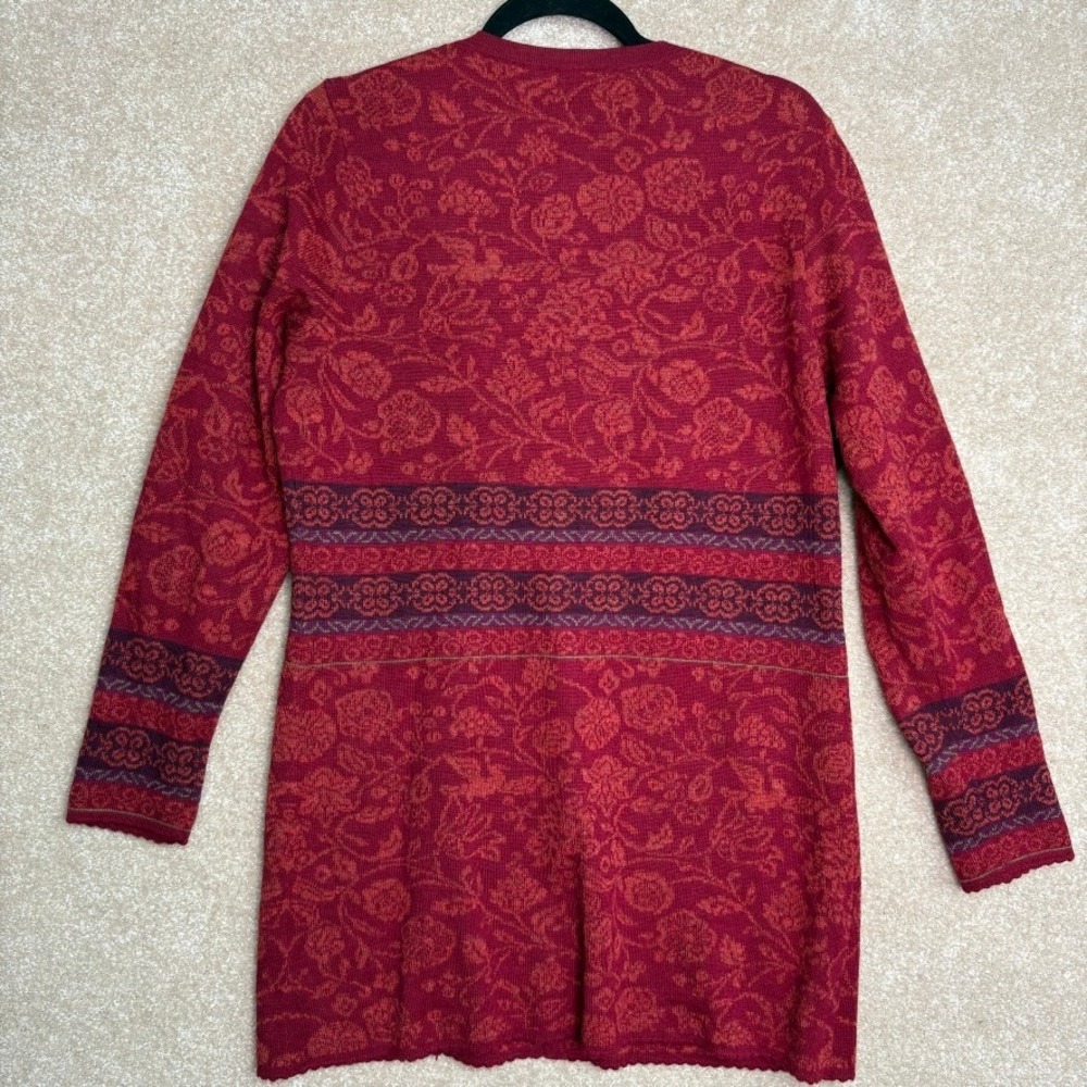 NOVICA Alpaca Cardigan‎ Women's Small Red Floral Longline Knit Sweater Peru Boho - Picture 7 of 7